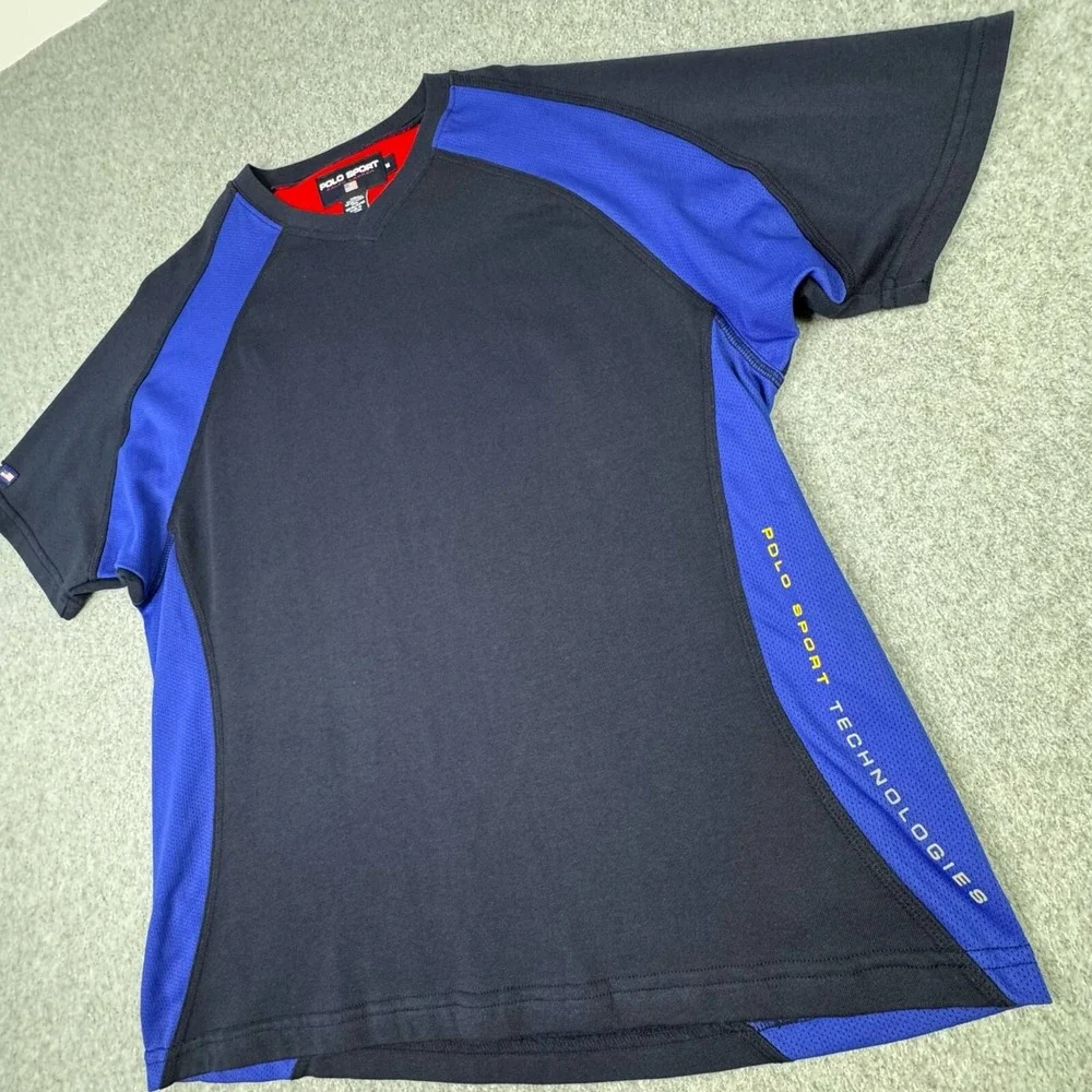 VTG POLO SPORT Ralph Lauren‎ Technologies Spell Out Performance Shirt Navy Sz M